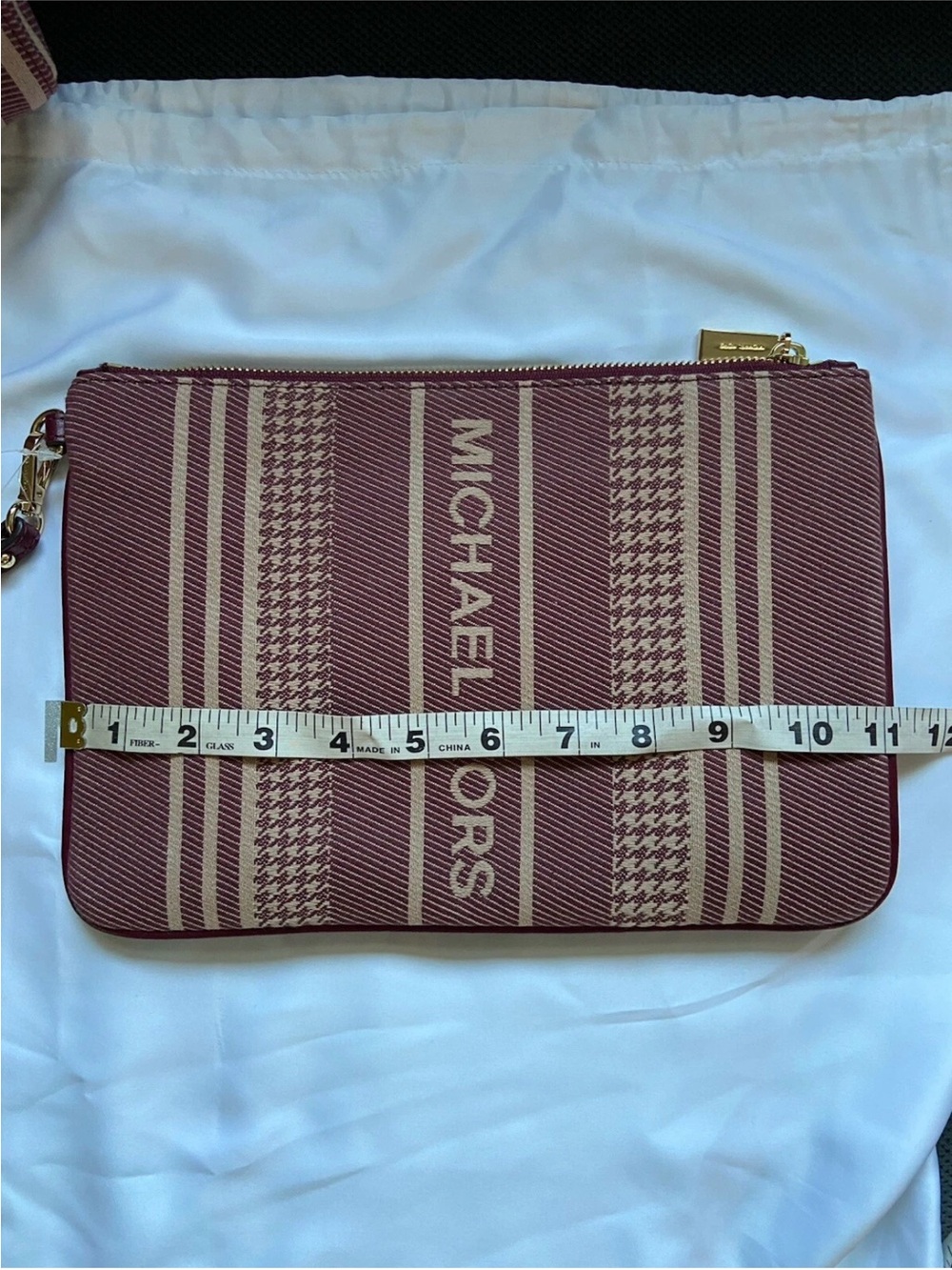 NWT: Michael Kors Maroon & Beige Striped Tote with Wristlet - Picture 13 of 13